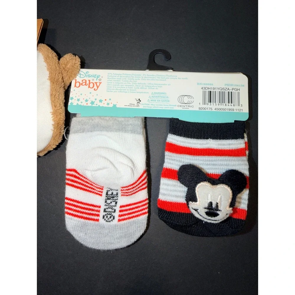 Disney Baby Mickey Mouse Rattle Socks & Faded Glory Bear Slippers Bundle Newborn